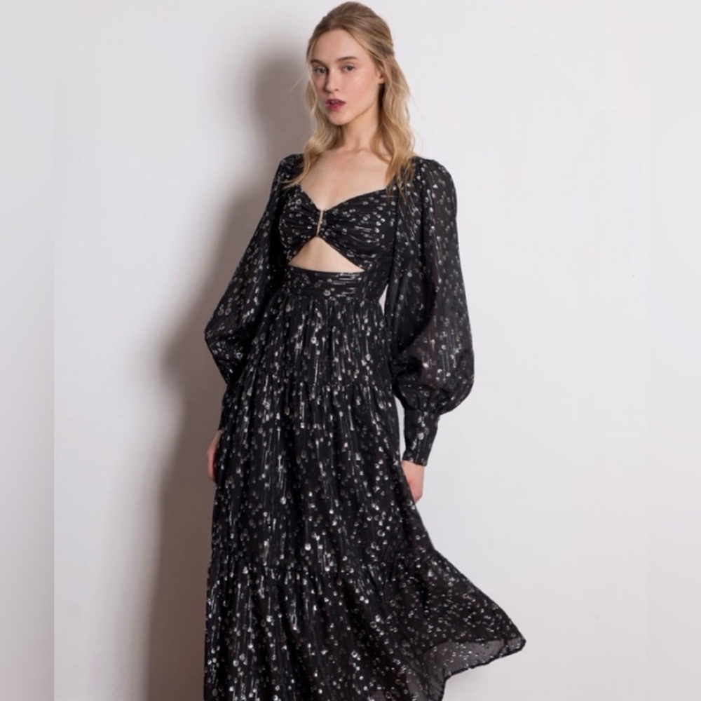 Sabina Musayev Black and Silver Floral Dress